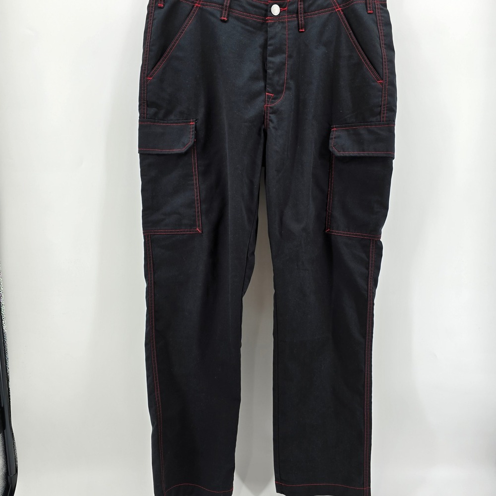 True Religion Cargo Pants Mens Contrast Stitch Jet Black Red 108335 Size 34 NWT - Picture 2 of 13